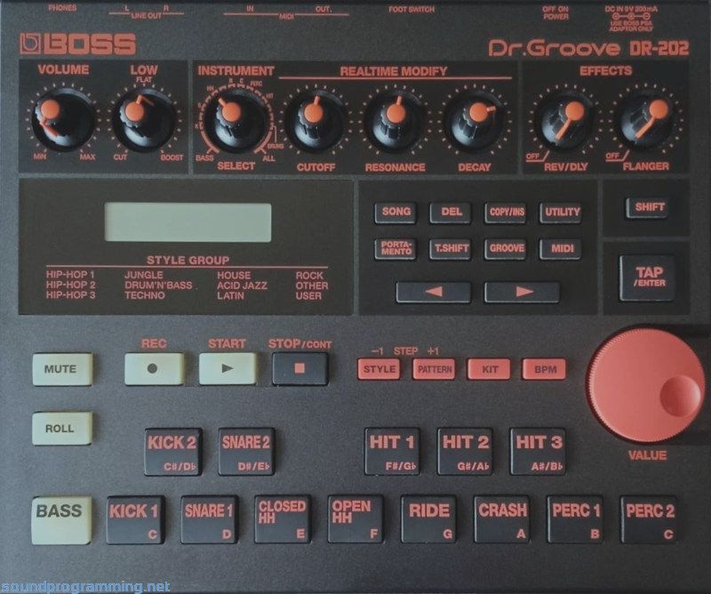 Boss Dr-202 Dr. Groove Top View Roland Boss Dr-202 Dr. Groove Top View