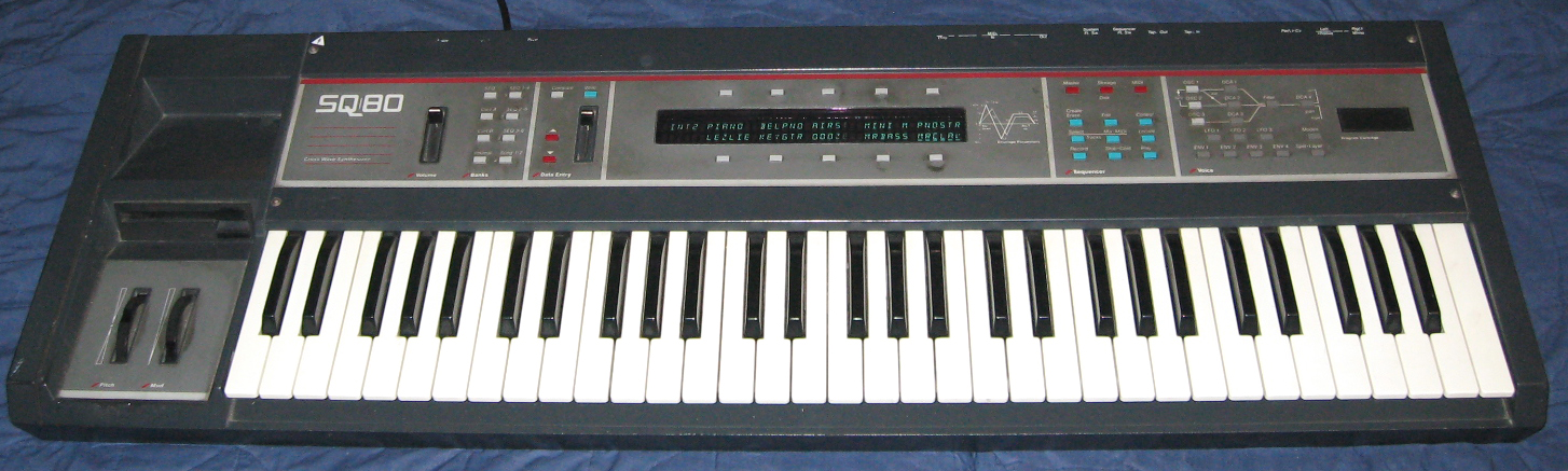 The Ensoniq SQ-80 is similar to the Ensoniq ESQ-1, but has a few upgrades, 